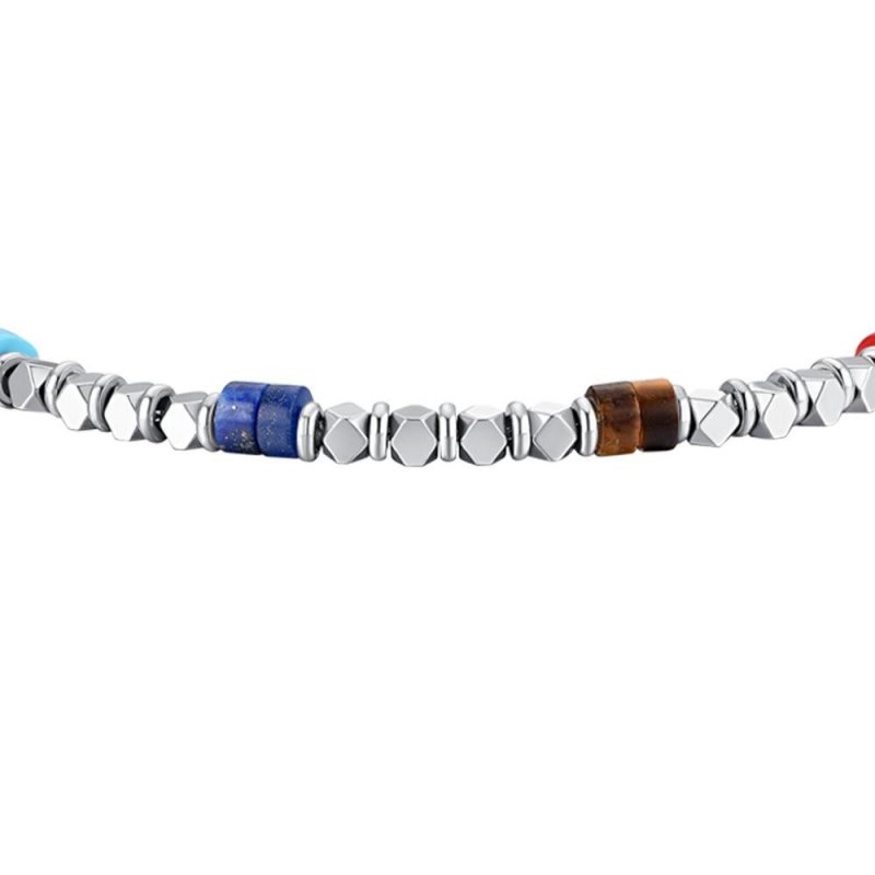 Luca Barra - Bracciale Uomo Acciaio - Ematite - Pietre Multicolor
