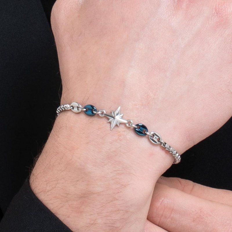 Luca Barra - Bracciale Uomo Acciaio - Rosa Dei Venti - Ip Blu