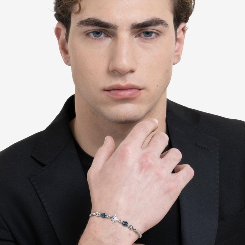 Luca Barra - Bracciale Uomo Acciaio - Rosa Dei Venti - Ip Blu