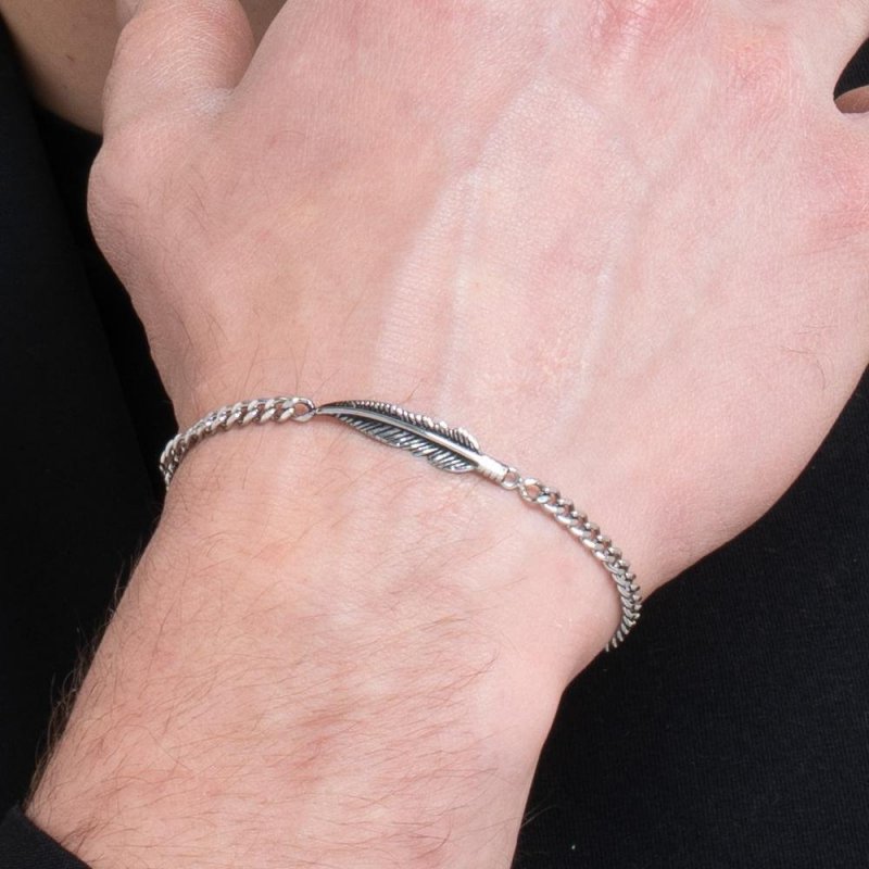Luca Barra - Bracciale Uomo Acciaio - Piuma - Elegante