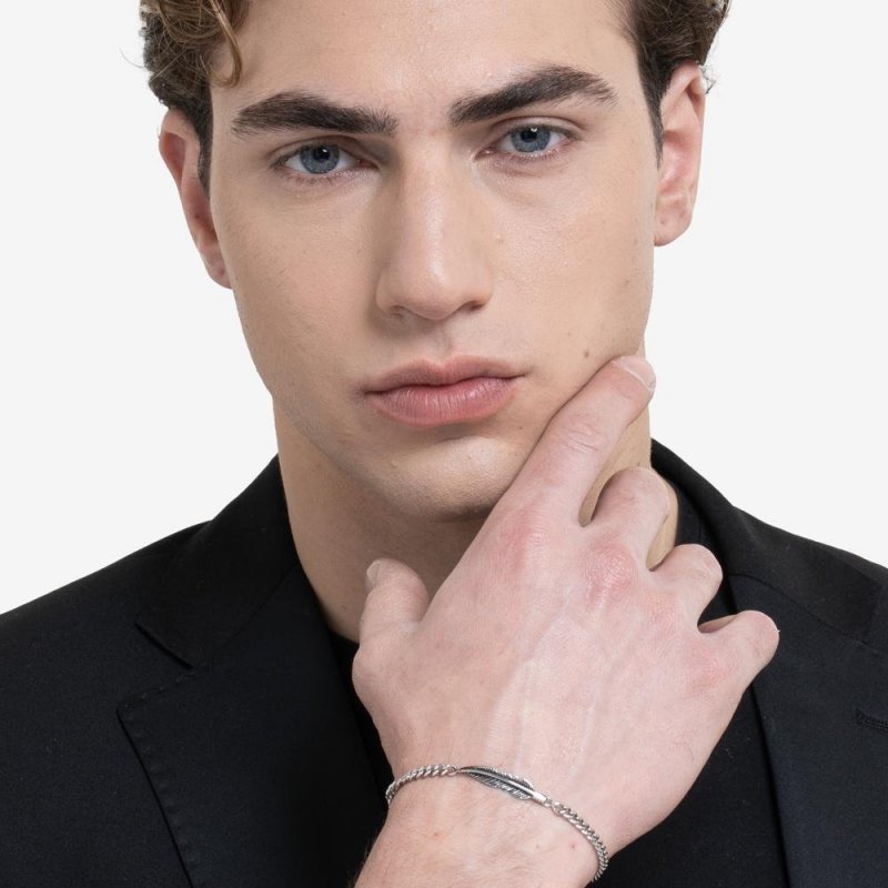 Luca Barra - Bracciale Uomo Acciaio - Piuma - Elegante