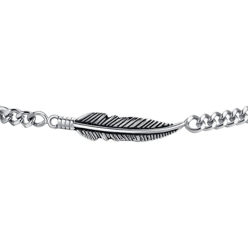 Luca Barra - Bracciale Uomo Acciaio - Piuma - Elegante