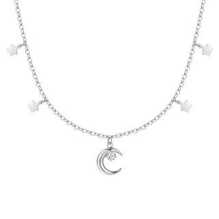 Luca Barra - Collana Luna E Stelle - Acciaio - Zircone Bianco
