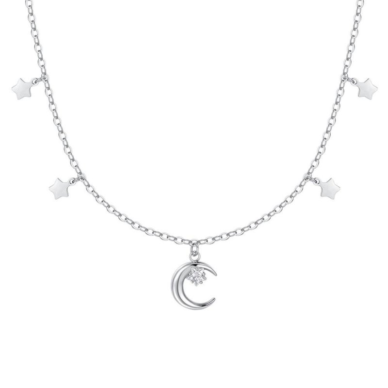 Luca Barra - Collana Luna E Stelle - Acciaio - Zircone Bianco