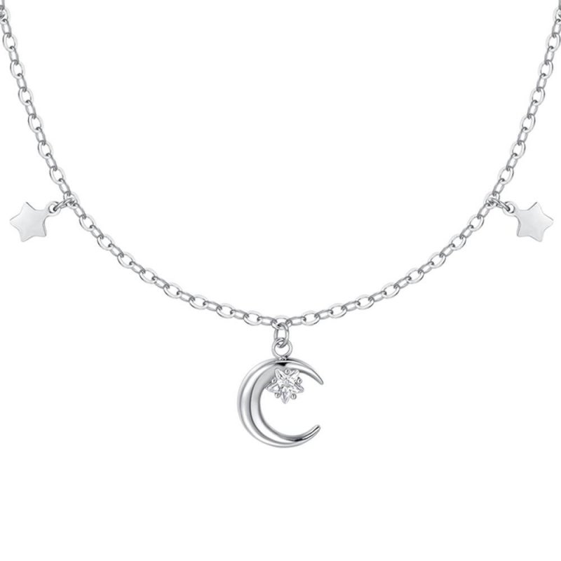 Luca Barra - Collana Luna E Stelle - Acciaio - Zircone Bianco