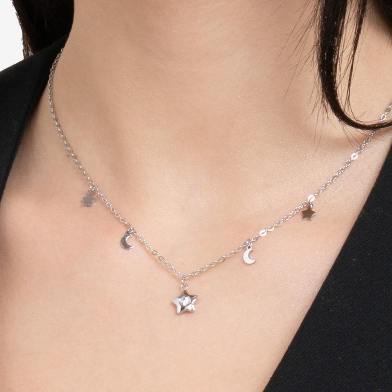 Luca Barra - Collana Donna Stella - Acciaio - Zircone Bianco