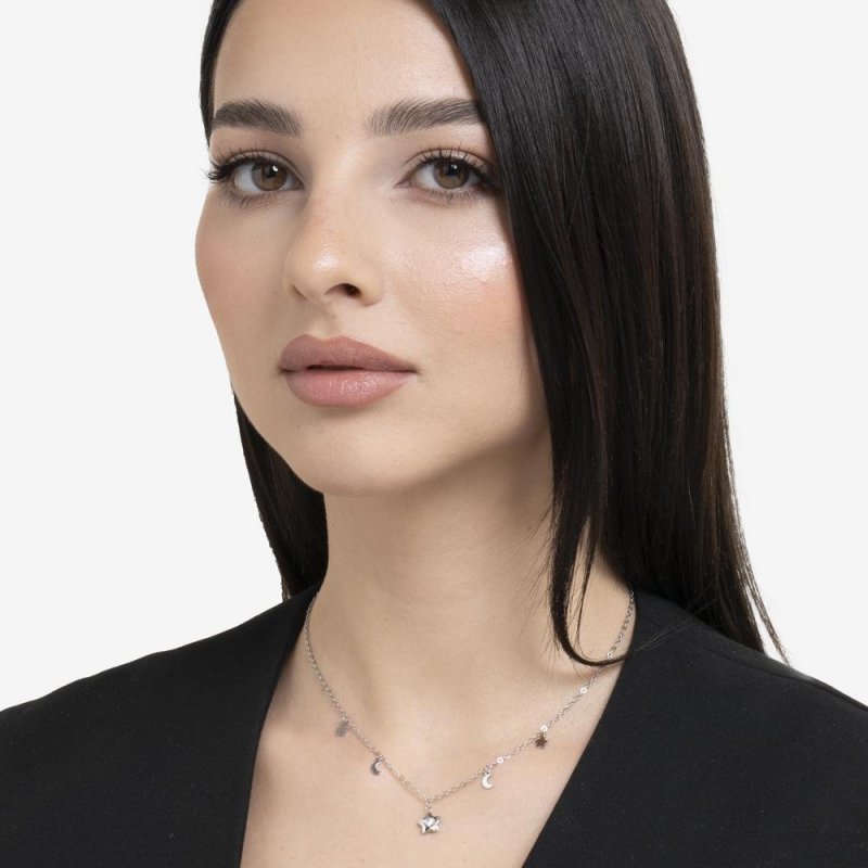 Luca Barra - Collana Donna Stella - Acciaio - Zircone Bianco