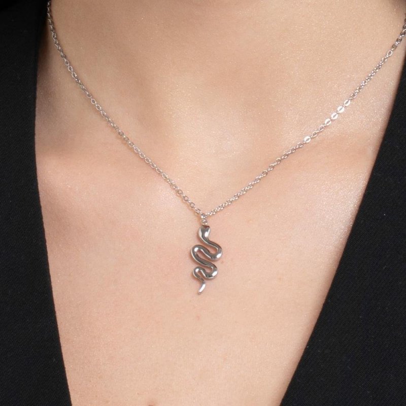 Luca Barra - Collana Donna Serpente - Acciaio - Design Elegante