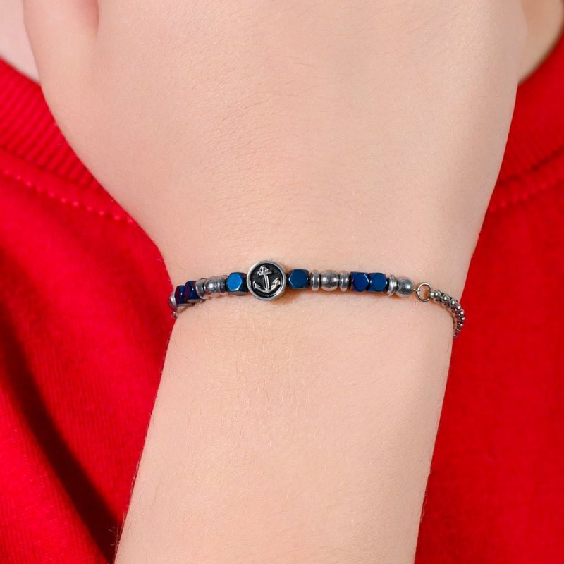 Luca Barra - Bracciale Bambino - Acciaio - Ematite Blu