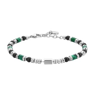Luca Barra - Bracciale Uomo - Acciaio - Agata Nera - Malachite Verde