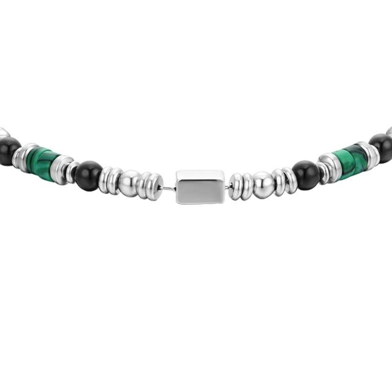 Luca Barra - Bracciale Uomo - Acciaio - Agata Nera - Malachite Verde