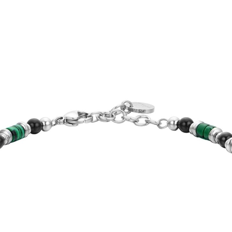 Luca Barra - Bracciale Uomo - Acciaio - Agata Nera - Malachite Verde