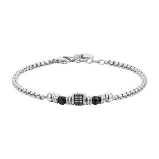 Luca Barra - Bracciale Uomo Acciaio - Agata Nera - Design Moderno