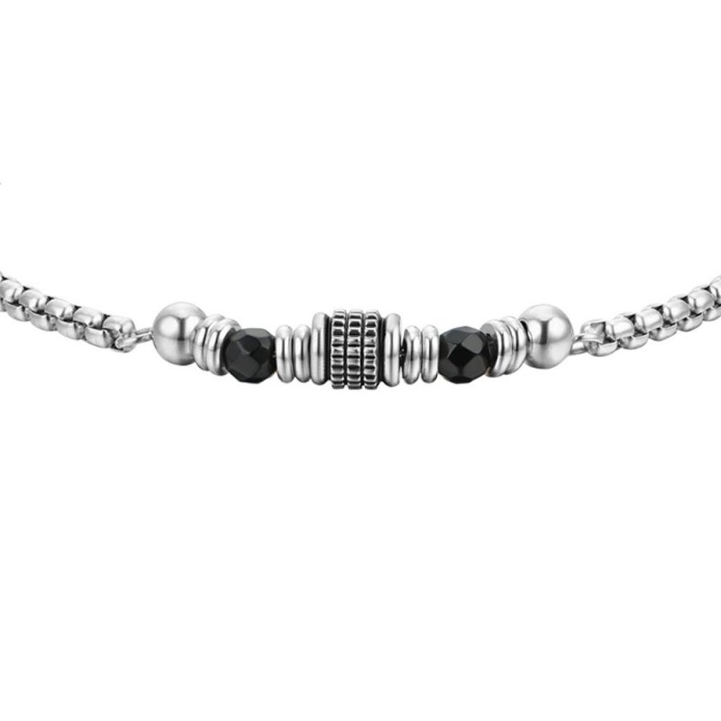 Luca Barra - Bracciale Uomo Acciaio - Agata Nera - Design Moderno