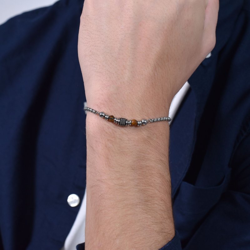 Luca Barra - Bracciale Uomo - Acciaio - Occhio Di Tigre