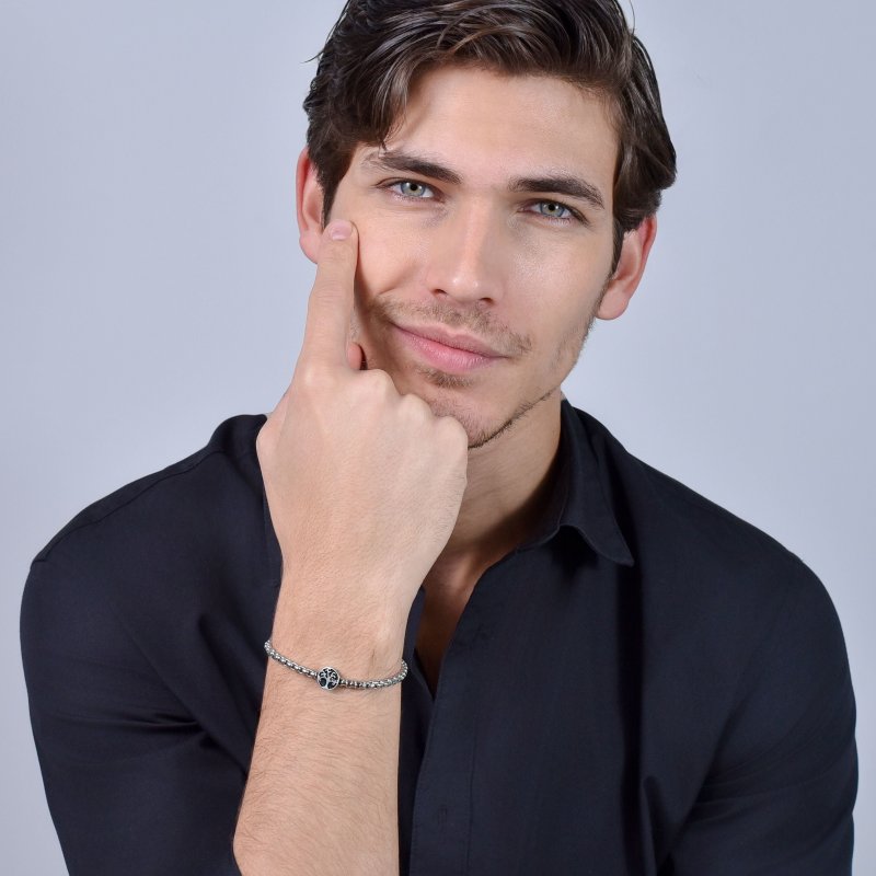 Luca Barra - Bracciale Uomo Acciaio - Albero Della Vita - Smalto Nero