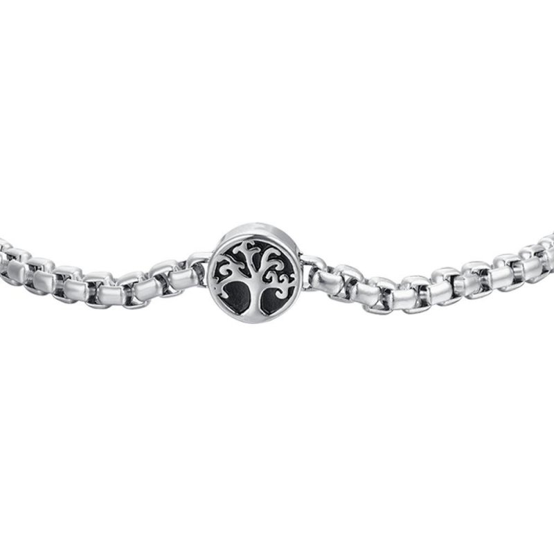 Luca Barra - Bracciale Uomo Acciaio - Albero Della Vita - Smalto Nero