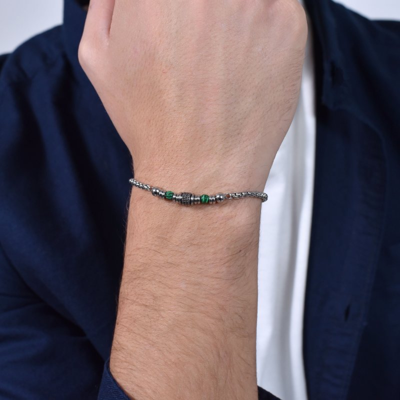 Luca Barra - Bracciale Uomo - Acciaio - Malachite Verde