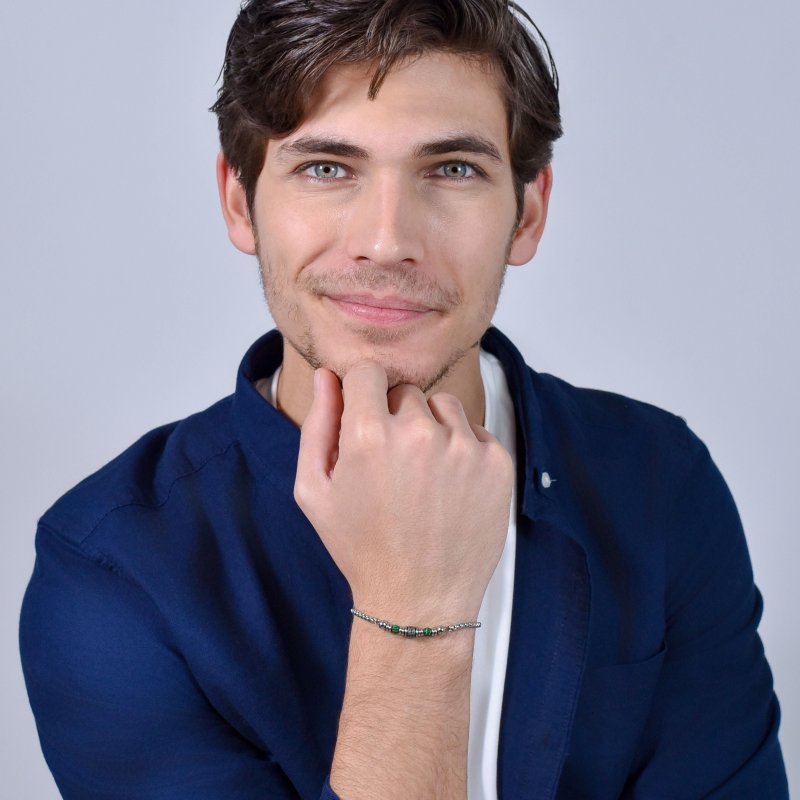 Luca Barra - Bracciale Uomo - Acciaio - Malachite Verde