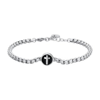Luca Barra - Bracciale Uomo - Acciaio - Croce Smalto Nero