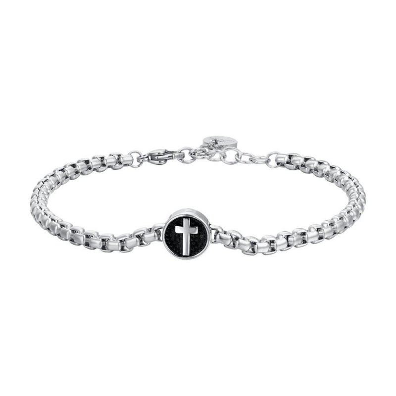 Luca Barra - Bracciale Uomo - Acciaio - Croce Smalto Nero