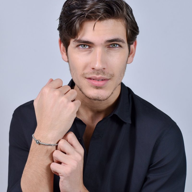 Luca Barra - Bracciale Uomo - Acciaio - Croce Smalto Nero