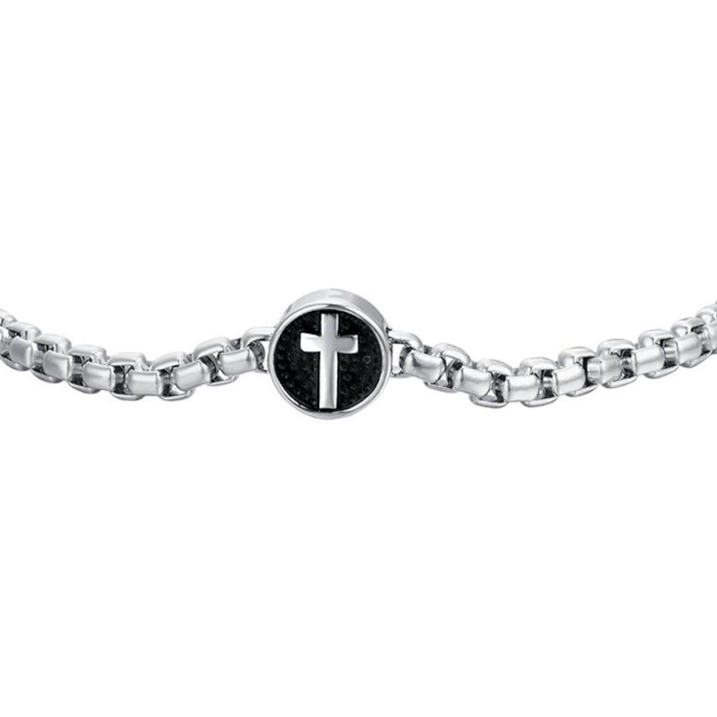 Luca Barra - Bracciale Uomo - Acciaio - Croce Smalto Nero