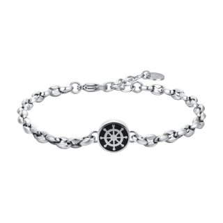 Luca Barra - Bracciale Uomo Acciaio - Timone - Smalto Nero