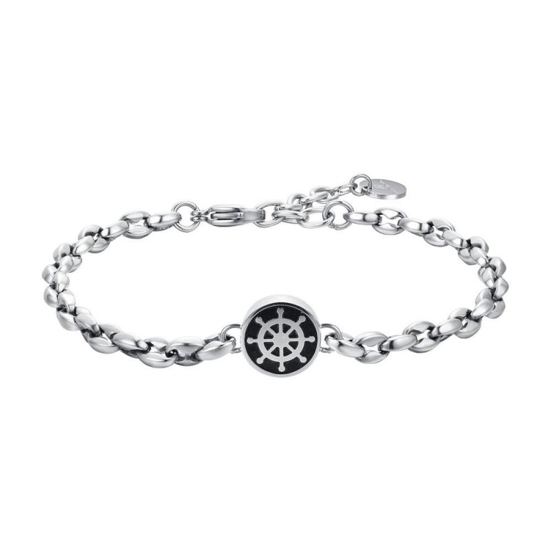 Luca Barra - Bracciale Uomo Acciaio - Timone - Smalto Nero