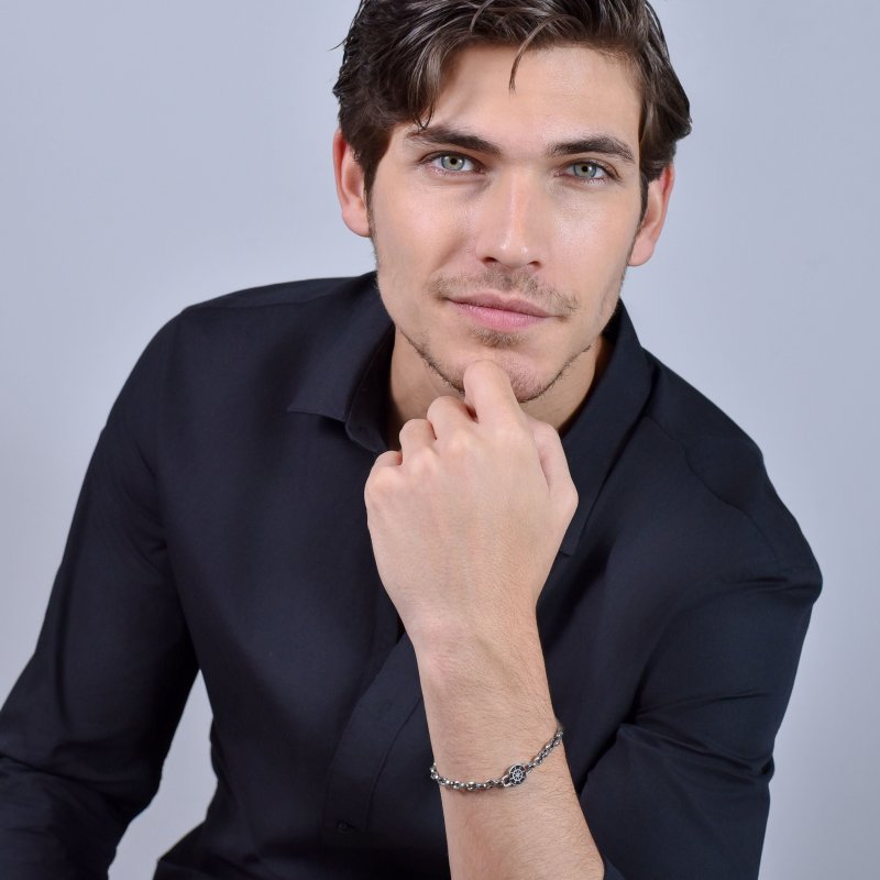 Luca Barra - Bracciale Uomo Acciaio - Timone - Smalto Nero