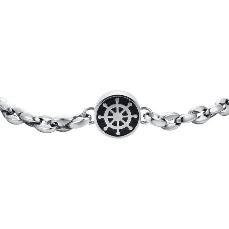 Luca Barra - Bracciale Uomo Acciaio - Timone - Smalto Nero
