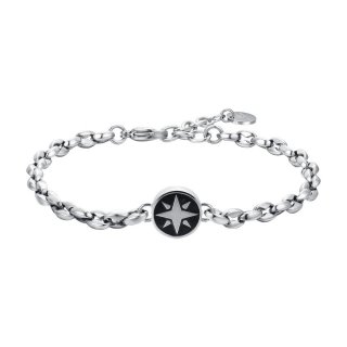 Luca Barra - Bracciale Uomo Acciaio - Rosa Dei Venti - Smalto Nero