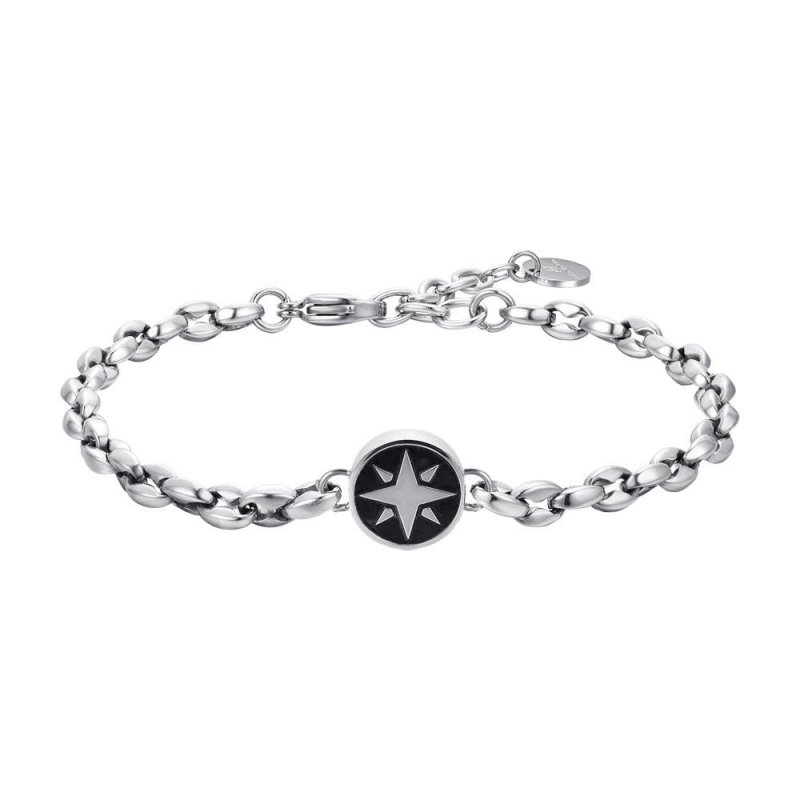 Luca Barra - Bracciale Uomo Acciaio - Rosa Dei Venti - Smalto Nero