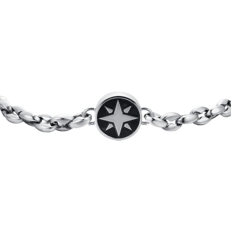 Luca Barra - Bracciale Uomo Acciaio - Rosa Dei Venti - Smalto Nero