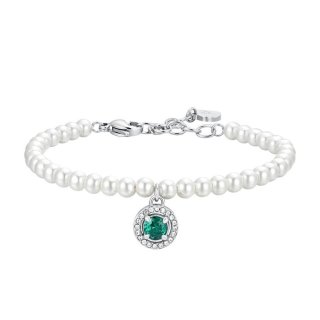 Luca Barra - Bracciale Donna - Acciaio - Perle Sintetiche - Zircone Verde