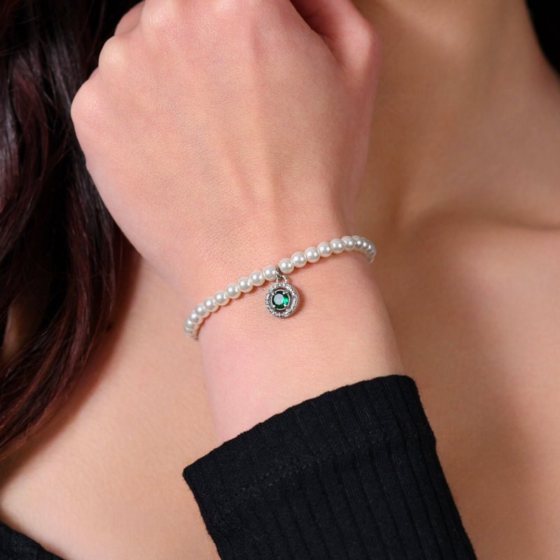 Luca Barra - Bracciale Donna - Acciaio - Perle Sintetiche - Zircone Verde