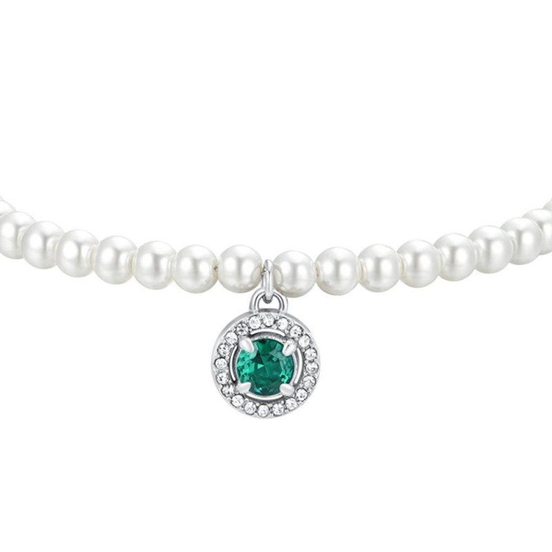 Luca Barra - Bracciale Donna - Acciaio - Perle Sintetiche - Zircone Verde