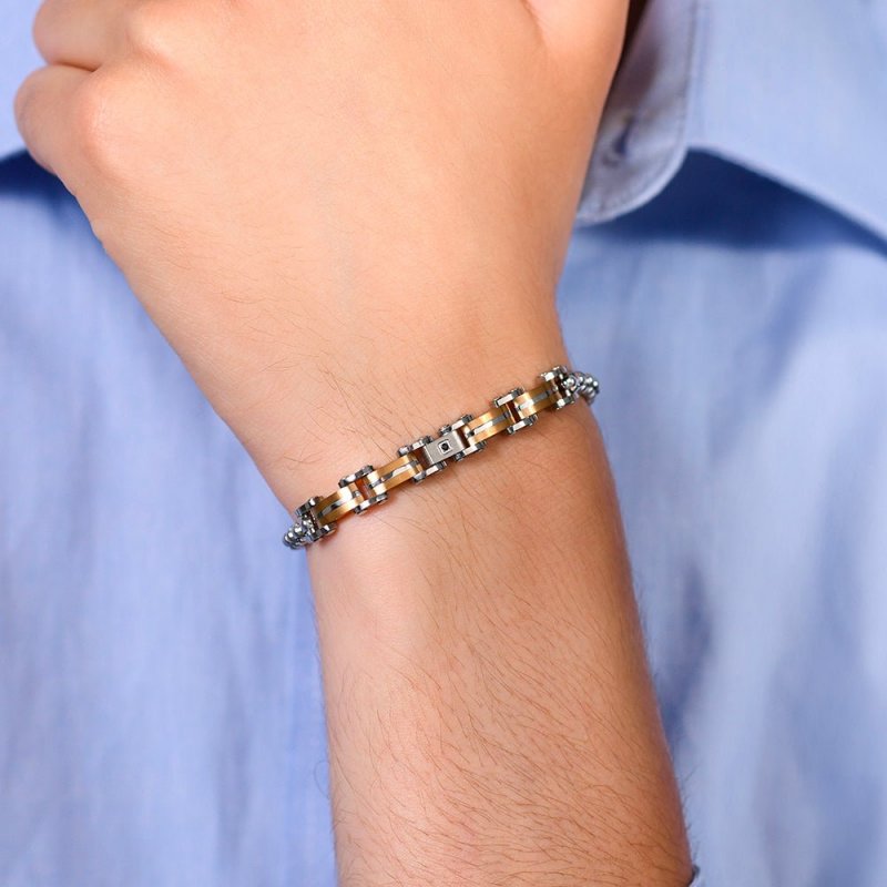 Luca Barra - Bracciale Uomo Acciaio - Zircone Nero - Ip Gold