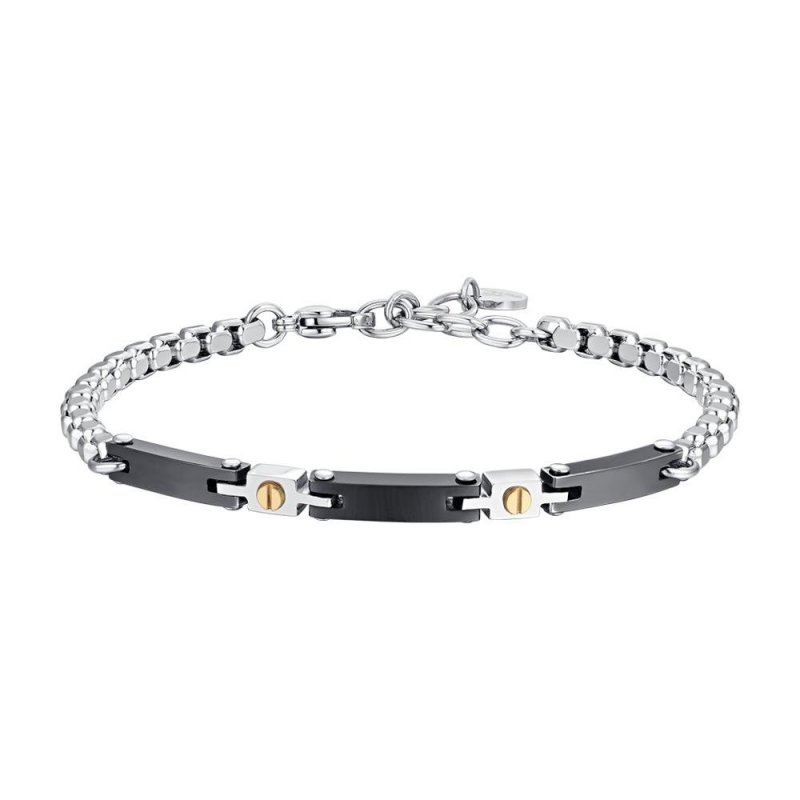 Luca Barra - Bracciale Uomo Acciaio - Ceramica Nera - Dettagli Gold