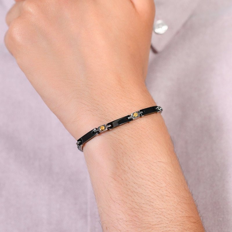 Luca Barra - Bracciale Uomo Acciaio - Ceramica Nera - Dettagli Gold
