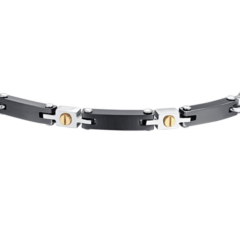 Luca Barra - Bracciale Uomo Acciaio - Ceramica Nera - Dettagli Gold