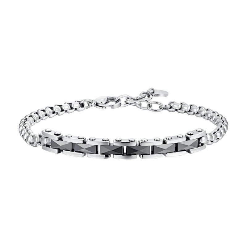 Luca Barra - Bracciale Uomo Acciaio - Ceramica Nera - Design Moderno