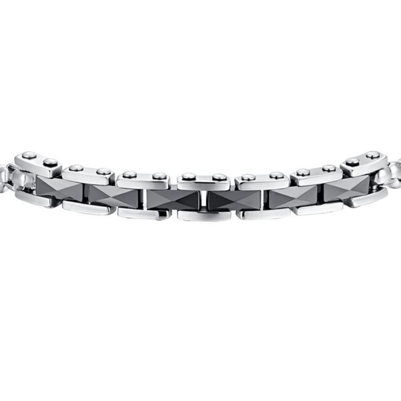 Luca Barra - Bracciale Uomo Acciaio - Ceramica Nera - Design Moderno
