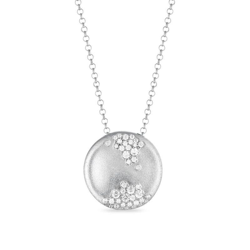 Sogni - Collana Toppa Satinata - Oro Bianco - Zirconi Bianchi