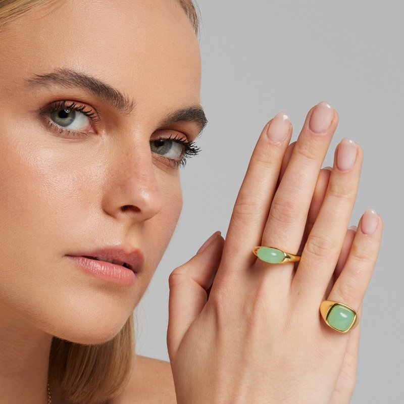 Sogni - Anello Argento Dorato - Quarzo Verde Menta - Regolabile