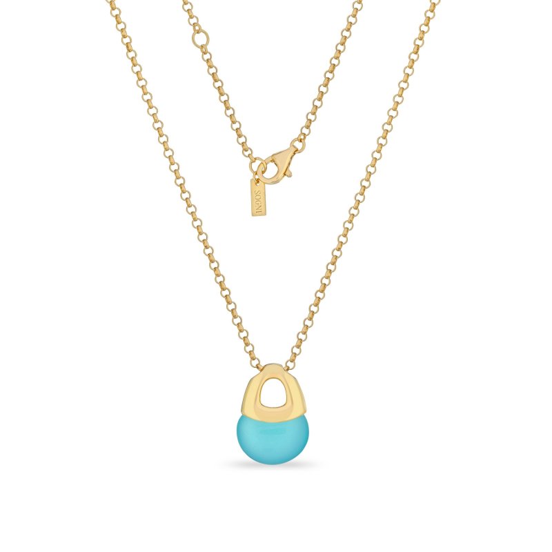 Sogni - Collana In Argento Dorato - Quarzo Neon Blu - 41-43Cm