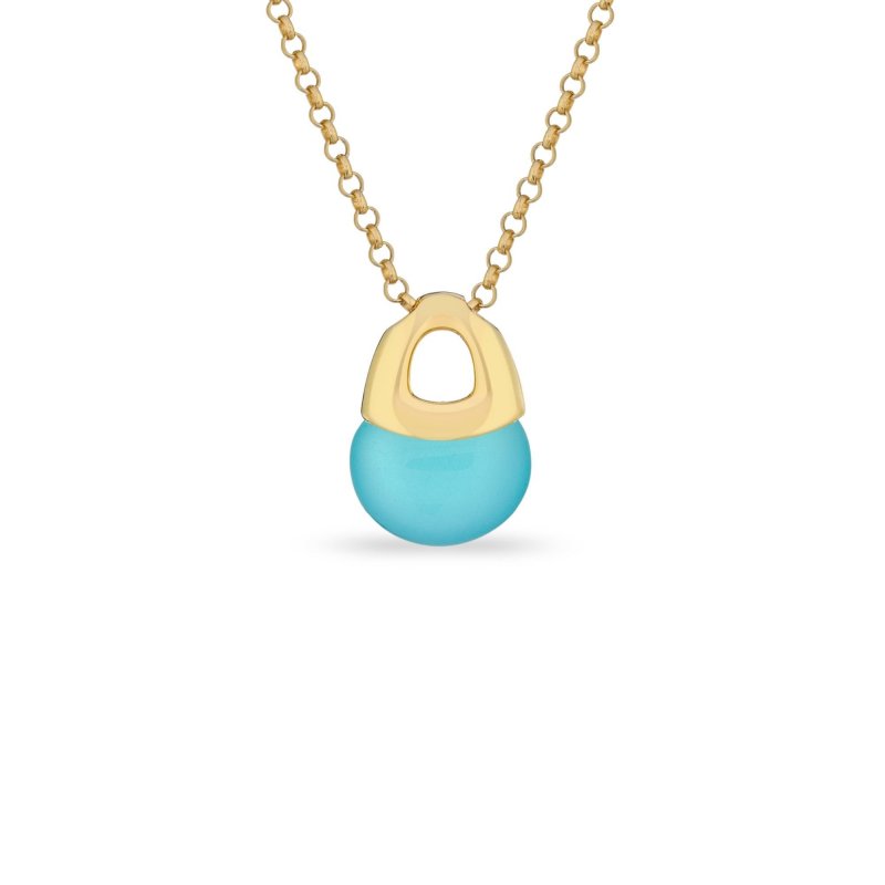 Sogni - Collana In Argento Dorato - Quarzo Neon Blu - 41-43Cm