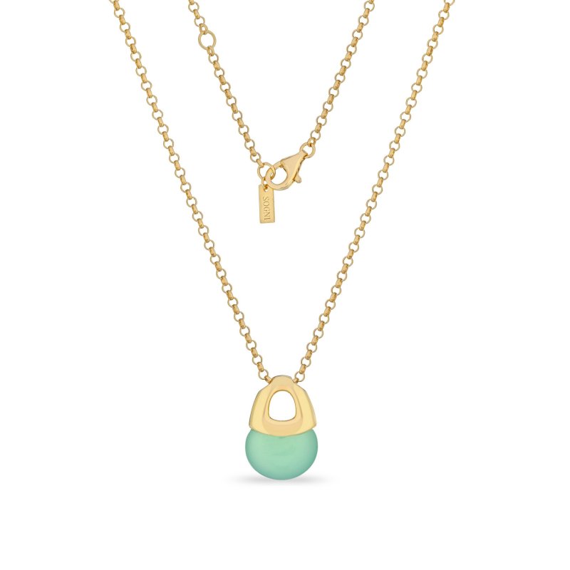 Sogni - Collana Argento Dorato - Quarzo Verde Menta - 41-43Cm