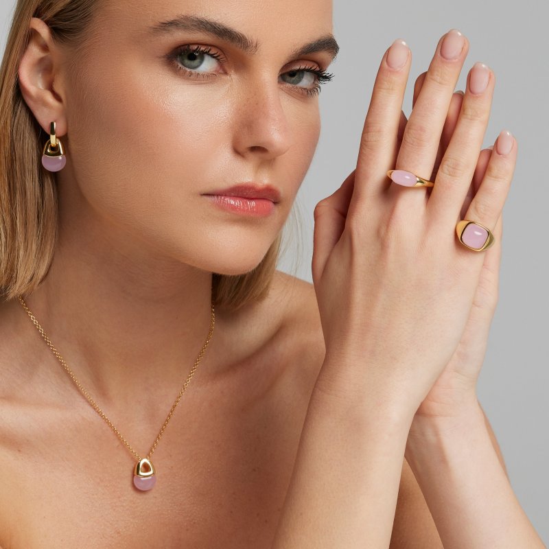 Sogni - Collana Quarzo Rosa - Argento Dorato - Catena Regolabile
