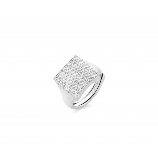 Sogni - Anello Chevalier Quadrato - Argento - Zirconi Bianchi
